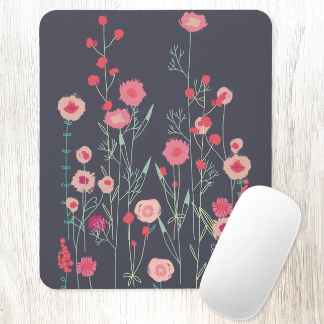 Alfombrilla De Ratón Floral Dark Boho (Plymouth Flowers pink and charcoal gray mouse mat)