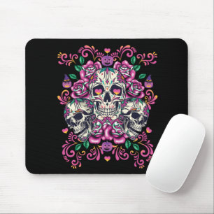 Alfombrilla De Ratón Floral de calavera, acuarela de esqueleto rosa, Ha
