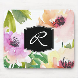 Alfombrilla De Ratón Floral de color de agua pastel monogramada