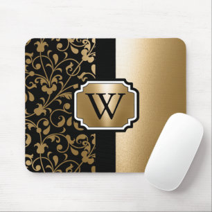 Alfombrilla De Ratón Floral de cosecha negra y dorada
