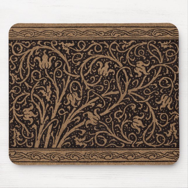 Alfombrilla De Ratón Floral de cuero marrón Art Nouveau (Frente)