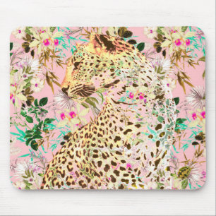 Alfombrilla De Ratón Floral de leopardo tropical hawaiano