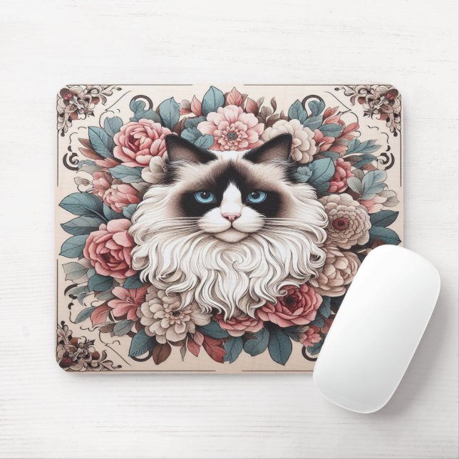 Alfombrilla De Ratón Floral Delight Ragdoll Cat, Cute Ragdoll Kitten (Con ratón)