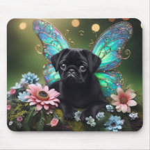 Floral Fairy Pug Puppy Mousepad