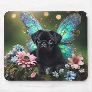 Alfombrilla De Ratón Floral Fairy Pug Puppy Mousepad