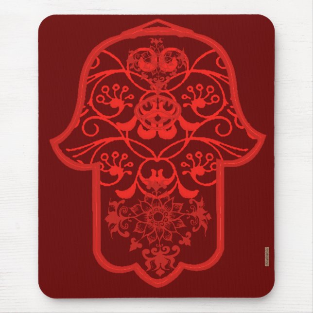 Alfombrilla De Ratón Floral Hamsa (rojo) (Frente)