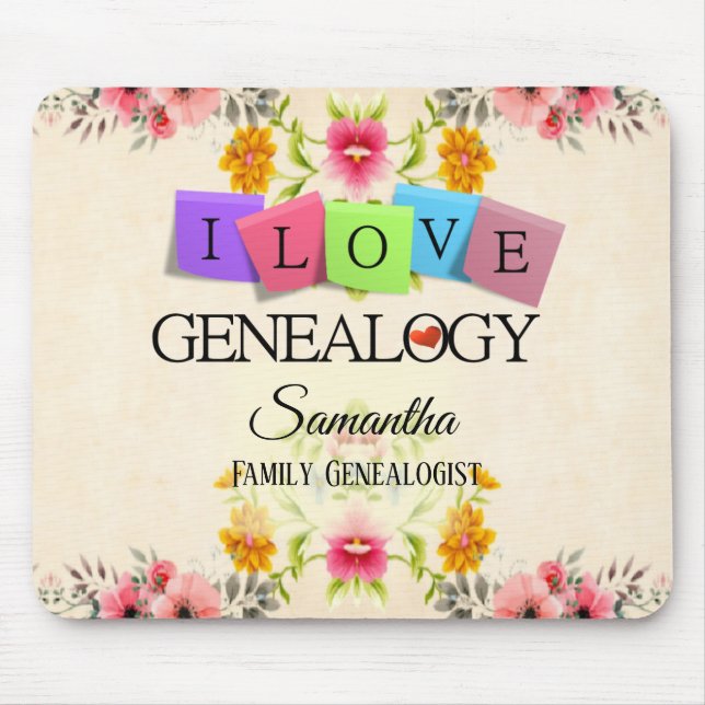 Alfombrilla De Ratón Floral I love Genealogy Mousepad (Frente)