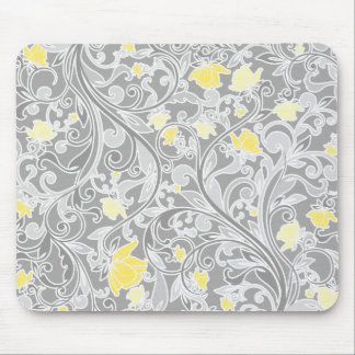 Alfombrilla De Ratón Floral moderna de color amarillo y gris batido