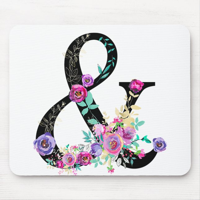 Alfombrilla De Ratón Floral Negra Moderna Ampersand Moda País Rústico (Frente)
