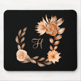 Alfombrilla De Ratón Floral negro, marrón y melocotón con monograma