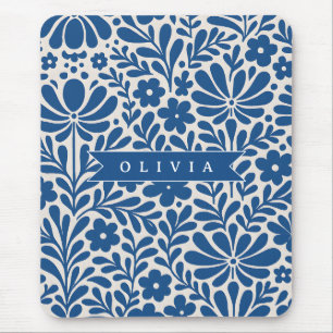 Alfombrilla De Ratón Floral Nórdico Personalizado Azul Folclórico