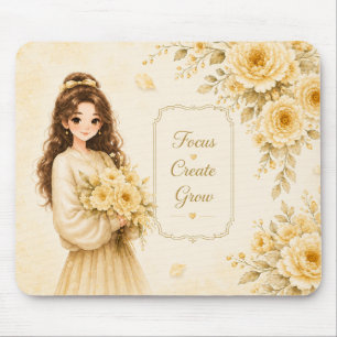 Alfombrilla de ratón floral pastel amarillo de jar