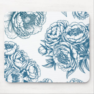 Alfombrilla De Ratón Floral Peony Blue