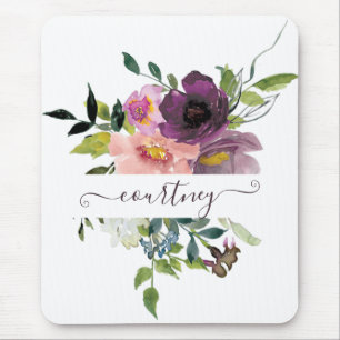 Alfombrilla De Ratón Floral personalizada con acuarela rosa y púrpura
