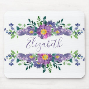 Alfombrilla De Ratón Floral personalizado de acuarela púrpura