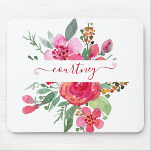 Alfombrilla De Ratón Floral personalizado de acuarela rosa
