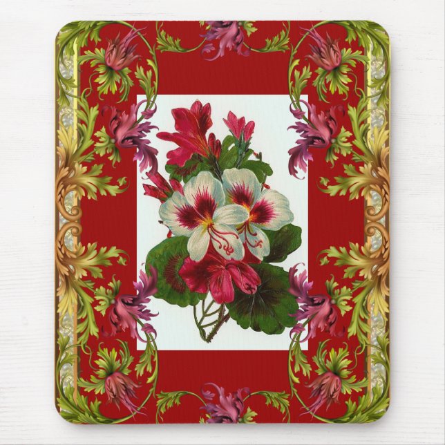 Alfombrilla De Ratón Floral roja de Mousepad de época (Frente)