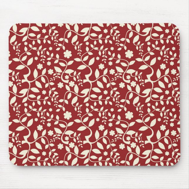 Alfombrilla De Ratón Floral roja y crema (Frente)