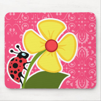 Alfombrilla De Ratón Floral rosa; Ladybug