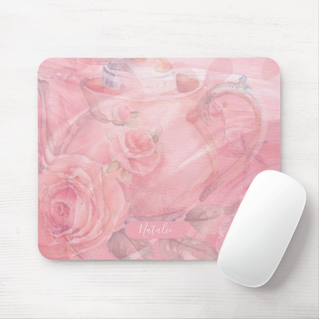 Alfombrilla De Ratón Floral rosa suave personalizada (Con ratón)