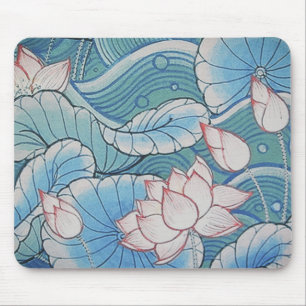 Alfombrilla De Ratón Floral rosado del Chinoiserie y azul oriental en