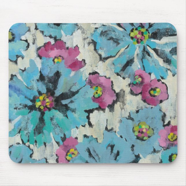 Alfombrilla De Ratón Floral rosado y azul gráfico (Frente)
