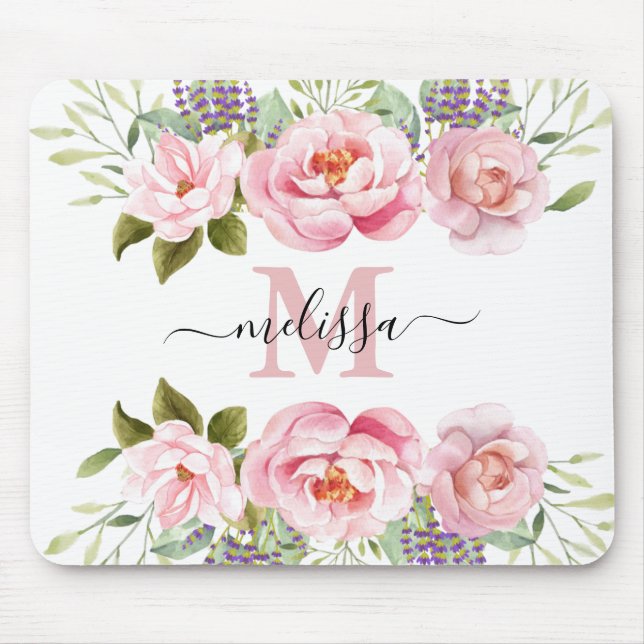 Alfombrilla De Ratón Floral Rubor rosa de Bonito personalizada (Frente)
