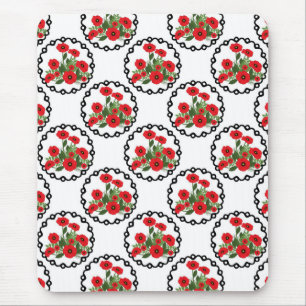 Alfombrilla De Ratón Floral Shabby Chic Red, Black & White Poppies