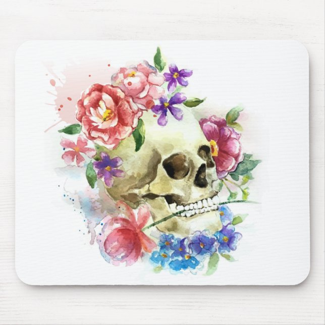 Alfombrilla De Ratón Floral Skull Dia de los Muertos | Mousepad (Frente)