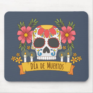Alfombrilla De Ratón Floral Skull Dia de los Muertos   Mousepad