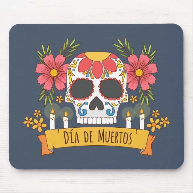Alfombrilla De Ratón Floral Skull Dia de los Muertos | Mousepad (Frente)