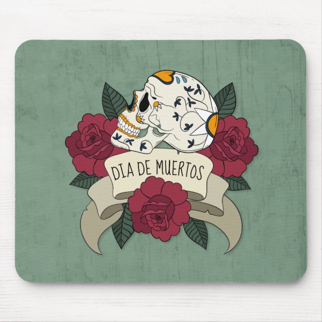 Alfombrilla De Ratón Floral Skull Dia de los Muertos | Mousepad (Frente)