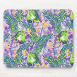 Alfombrilla De Ratón Floral tropical, Botánico, lila, verde, rosa, fl
