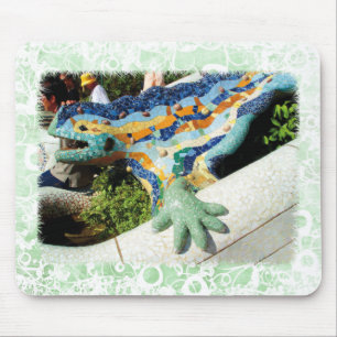 Alfombrilla de ratón floral verde - Lagarto Gaudí