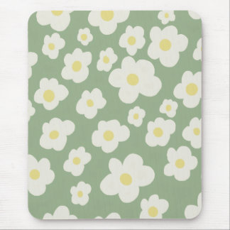 Alfombrilla De Ratón Floral verde y blanco