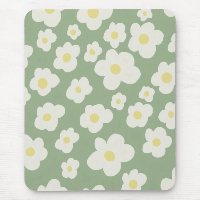 Alfombrilla De Ratón Floral verde y blanco  (Frente)