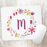 Alfombrilla De Ratón Floral Watercolor Monogram<br><div class="desc">Modern floral watercolor monogram wreath.  Customize by changing the initial.  Original art by Nic Squirrell.</div>
