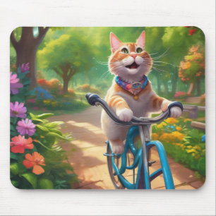 Alfombrilla De Ratón Florales coloridas con gato en la almohadilla del