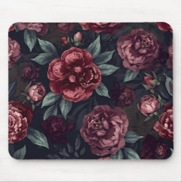 Alfombrilla De Ratón Florales Malhumorados Patrón Acuarela Rojo Oscuro