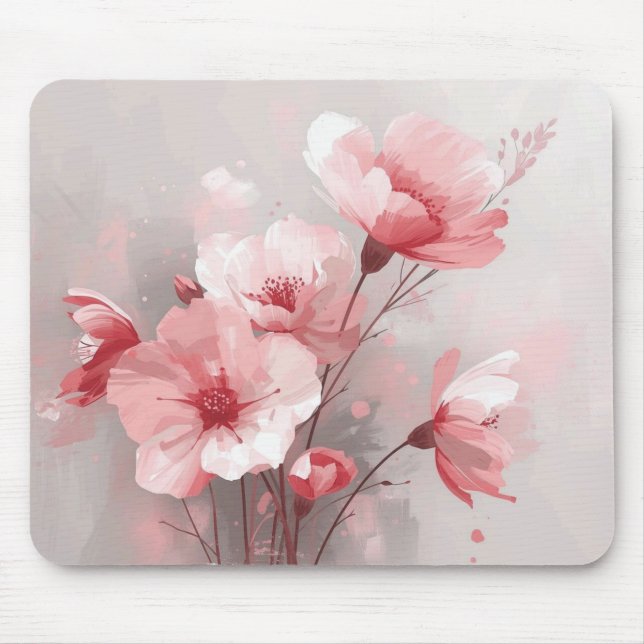 Alfombrilla De Ratón Florales Rosa, Blanco y Gris (Frente)