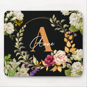 Alfombrilla De Ratón Florals Wreath Design en negro Personalizado de fo