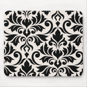 Alfombrilla De Ratón Florecer Damask arte I negro en crema
