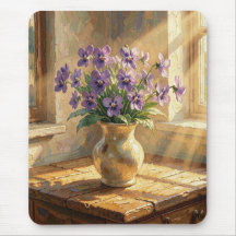 Florero de Violetas Moradas Impasto