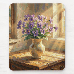 Alfombrilla De Ratón Florero de Violetas Moradas Impasto  