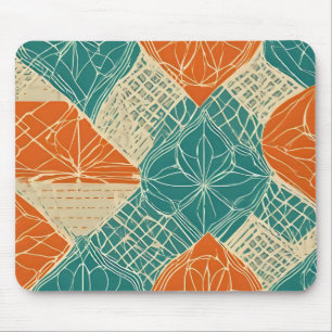 Alfombrilla De Ratón Flores abstractas de color azul verdoso, naranja y