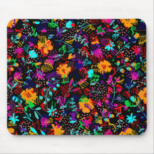 Alfombrilla De Ratón Flores abstractas de color negro lindo