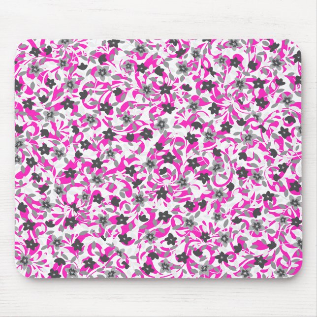 Alfombrilla De Ratón Flores abstractas rosadas grises blancas lindas (Frente)