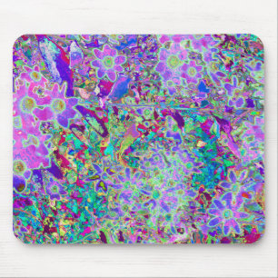 Alfombrilla De Ratón Flores abstractas y psicodélicas de color rosa y p