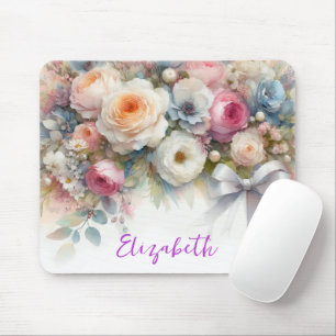 Alfombrilla De Ratón Flores Acuarela Elegantes Tu Texto Personalizado N