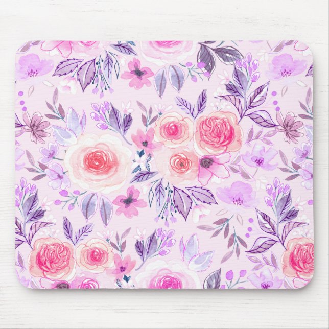 Alfombrilla De Ratón Flores acuarelas y hojas 3 (Frente)